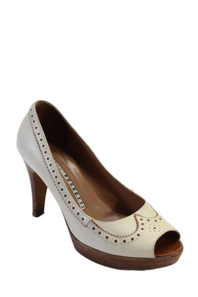 Fratelli Robinson Womens Leather Open Toe Heeled Pumps Cream Size EUR 36.5