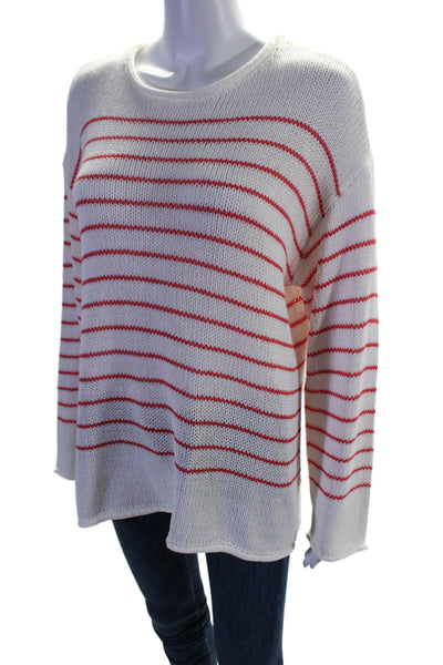 Aqua Womens Long Sleeve Striped Crew Neck Thick Knit Sweater White Medium