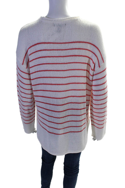 Aqua Womens Long Sleeve Striped Crew Neck Thick Knit Sweater White Medium