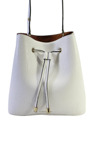 Calvin Klein Womens Top Button Single Strap Crossbody Handbag White Medium