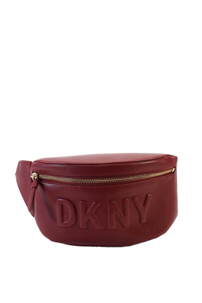 DKNY Womens Zip Front Single Strap Fanny Pack Handbag Leather Red Small