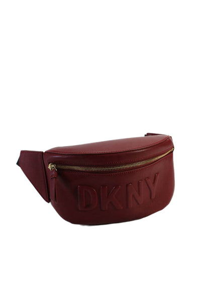 DKNY Womens Zip Front Single Strap Fanny Pack Handbag Leather Red Small