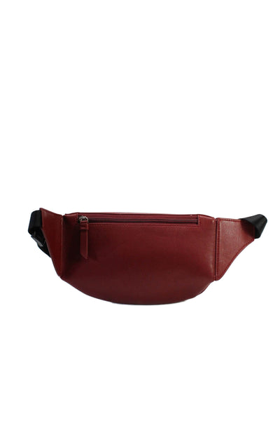 DKNY Womens Zip Front Single Strap Fanny Pack Handbag Leather Red Small