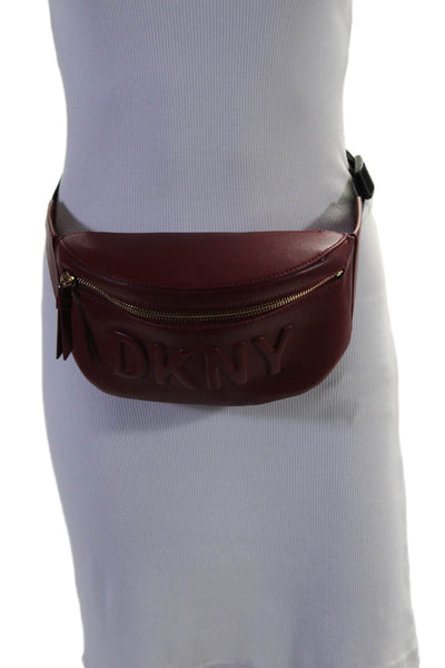 DKNY Womens Zip Front Single Strap Fanny Pack Handbag Leather Red Small