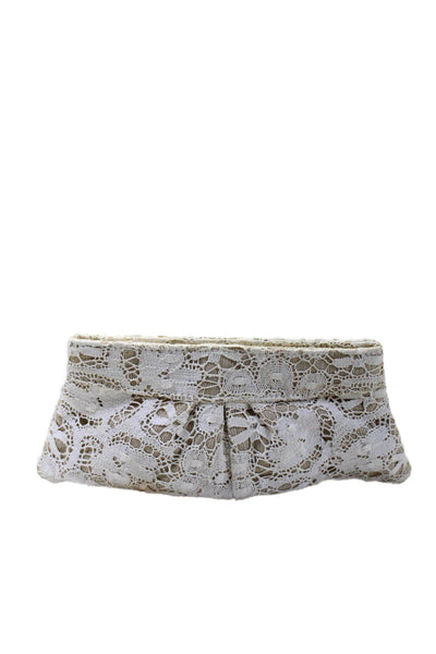 Lauren Merkin Womens Textured Lace Detailed Open Closure Clutch White