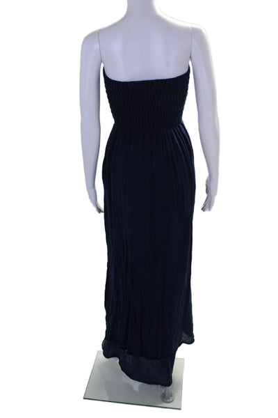 Minnie Rose Womens Strapless Smocked Knit Maxi Dress Navy Cotton Size Small