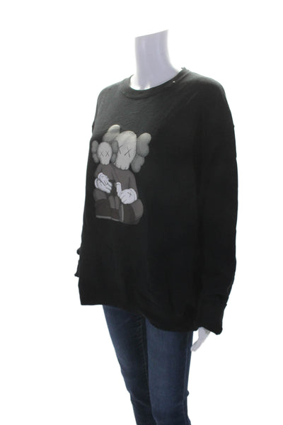 Uniqlo Womens Pullover Oversized Scoop Neck Graphic Sweatshirt Black Size Medium