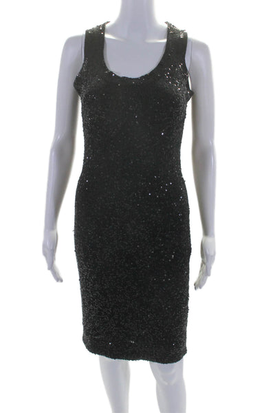 Donna Karan New York Womens Black Sequins Detail Scoop Neck Shift Dress Size M