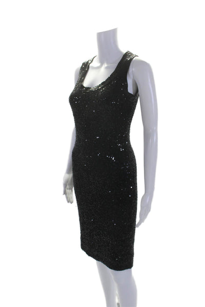 Donna Karan New York Womens Black Sequins Detail Scoop Neck Shift Dress Size M