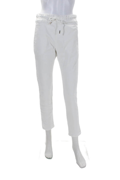 Flog Womens Textured Elastic Waistband Drawstring Straight Sweatpants White Size