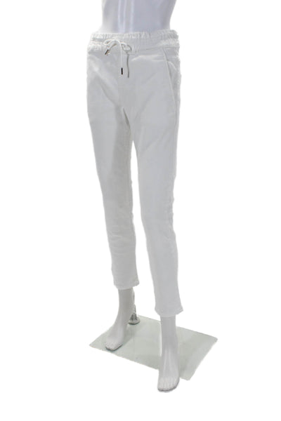 Flog Womens Textured Elastic Waistband Drawstring Straight Sweatpants White Size