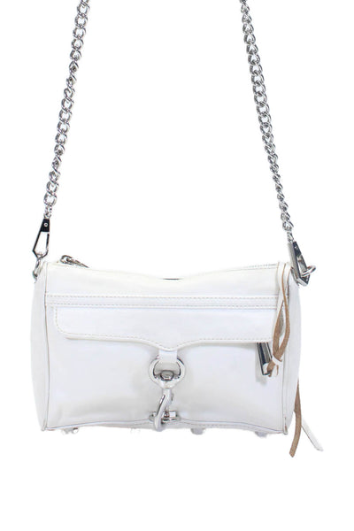 Rebecca Minkoff Womens Leather Chain Link Crossbody Shoulder Handbag White