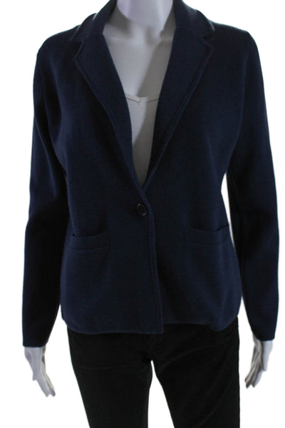 J Crew Womens Single Button Notched Lapel Knit Blazer Jacket Blue Cotton Small