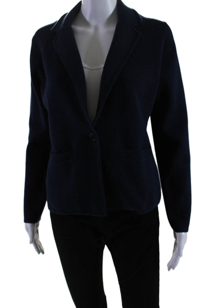 J Crew Womens Single Button Notched Lapel Knit Blazer Jacket Blue Cotton Small