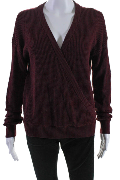 Splendid Womens Long Sleeve V Neck Knit Wrap Sweatshirt Red Size Medium