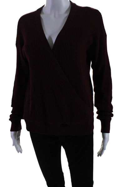 Splendid Womens Long Sleeve V Neck Knit Wrap Sweatshirt Red Size Medium