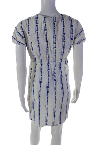 Heidi Klein Womens Cotton Tie Dye Striped V-Neck Ruched Midi Dress White Size M