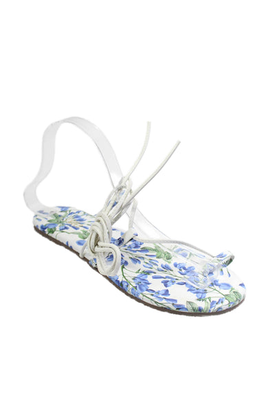 TKEES x Alice + Olivia Womens Leather Floral Print Lace-Up Sandals White Size 7