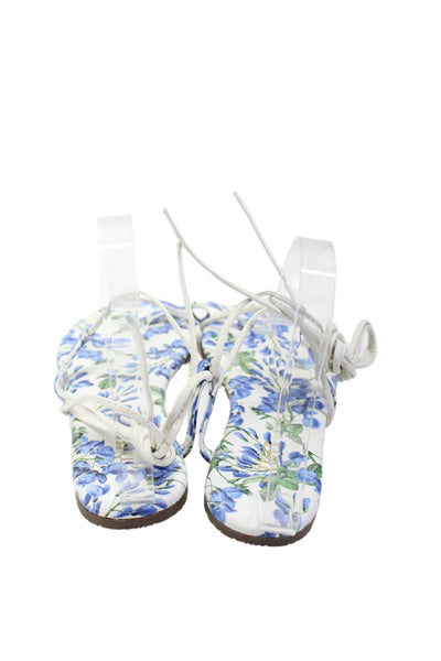 TKEES x Alice + Olivia Womens Leather Floral Print Lace-Up Sandals White Size 7