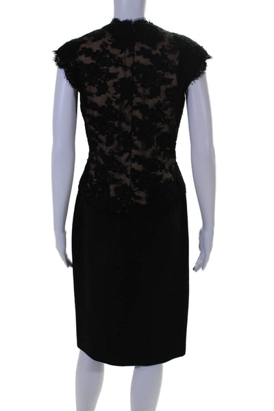 Reem Acra Womens Silk Sleeveless V Neck Lace Sheath Dress Black Size 8