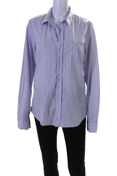 Frank & Eileen Womens Cotton Striped Long Sleeve Button Down Shirt Lilac Size L