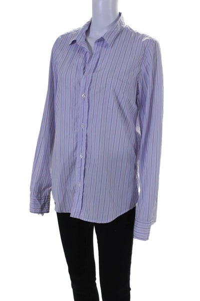 Frank & Eileen Womens Cotton Striped Long Sleeve Button Down Shirt Lilac Size L