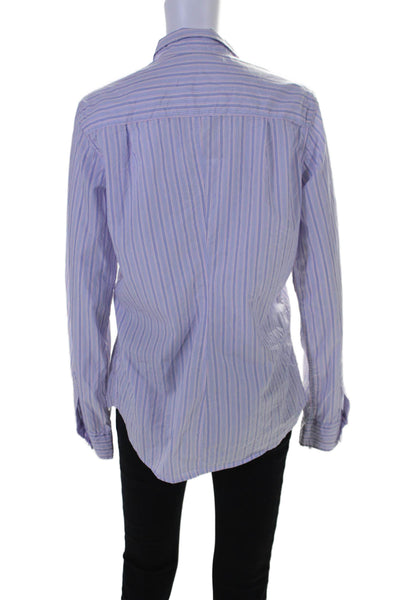 Frank & Eileen Womens Cotton Striped Long Sleeve Button Down Shirt Lilac Size L