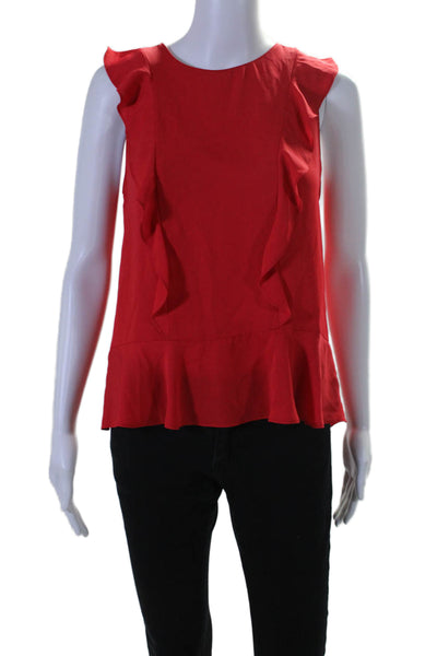 Amanda Uprichard Womens Sleeveless Crew Neck Ruffled Top Red Size Small