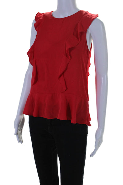 Amanda Uprichard Womens Sleeveless Crew Neck Ruffled Top Red Size Small