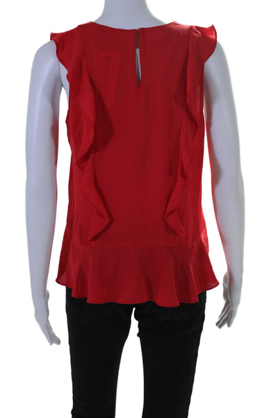 Amanda Uprichard Womens Sleeveless Crew Neck Ruffled Top Red Size Small