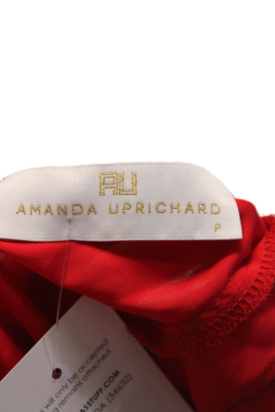 Amanda Uprichard Womens Sleeveless Crew Neck Ruffled Top Red Size Small