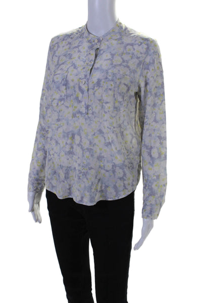 Rebecca Taylor Womens Half Button Long Sleeve Floral Silk Top Gray White Size 2