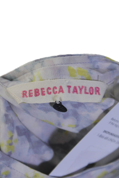 Rebecca Taylor Womens Half Button Long Sleeve Floral Silk Top Gray White Size 2