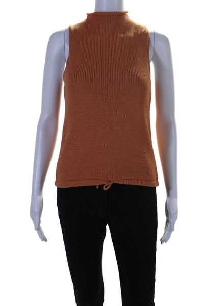 John Patrick Womens Back Zip Sleeveless Crochet Knit Crew Neck Top Orange XS