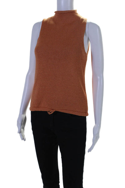 John Patrick Womens Back Zip Sleeveless Crochet Knit Crew Neck Top Orange XS