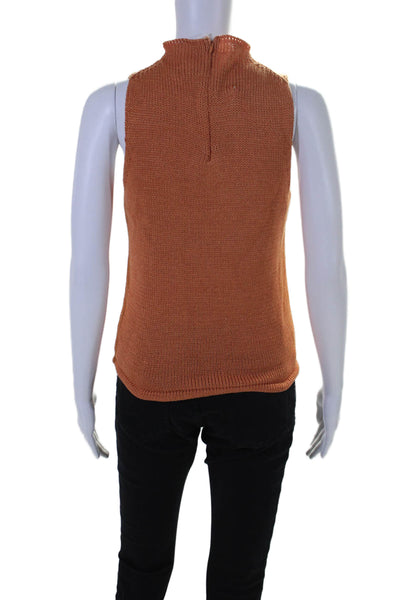 John Patrick Womens Back Zip Sleeveless Crochet Knit Crew Neck Top Orange XS