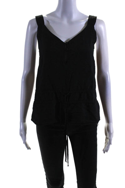 YFB Womens Sleeveless Drawstring Waist V Neck Tank Top Black Size Extra Small