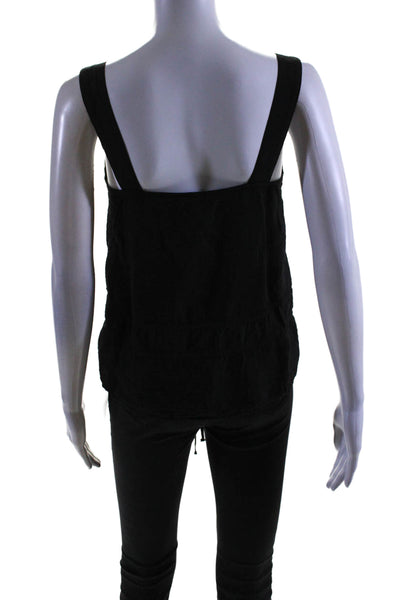 YFB Womens Sleeveless Drawstring Waist V Neck Tank Top Black Size Extra Small