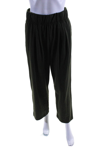 Les Tien Womens Pull On High Rise Wide Leg Pants Green Cotton Blend Size Small