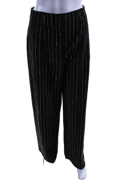 Ulla Johnson Womens Striped High Rise Wide Leg Dress Pants Black White Wool Size