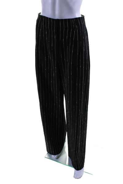 Ulla Johnson Womens Striped High Rise Wide Leg Dress Pants Black White Wool Size