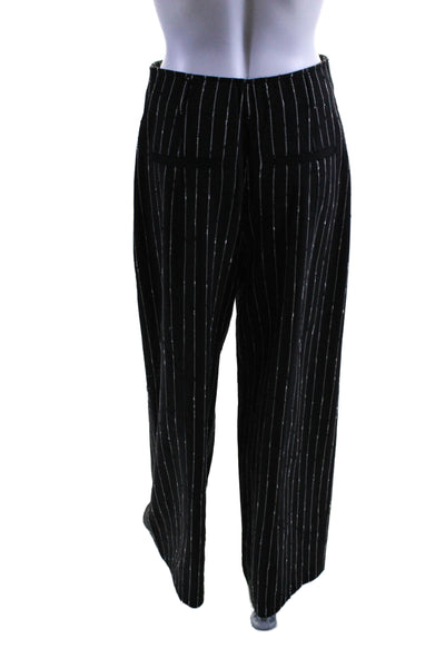 Ulla Johnson Womens Striped High Rise Wide Leg Dress Pants Black White Wool Size