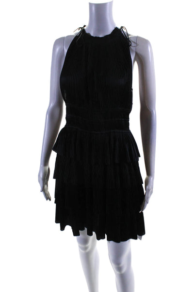 Ulla Johnson Womens Accordion Pleat Sleeveless Tiered A Line Dress Black Size 6