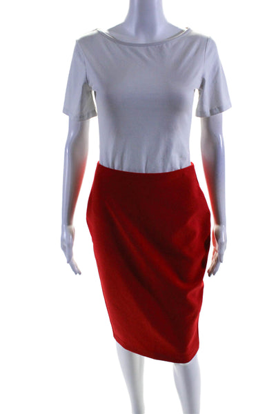 Likely Women's Zip Closure Fitted A-Line Slit Hem Midi Skirt Red Size 4