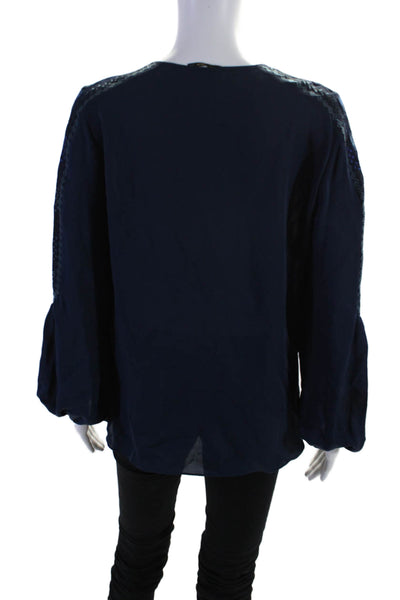 Kobi Halperin Womens Silk Embroider Beaded Button Long Sleeve Blouse Navy Size S