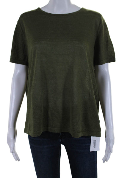 Jenni Kayne Womens Short Sleeve Pullover Tight Knit Top Green Size Large