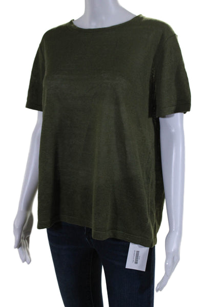 Jenni Kayne Womens Short Sleeve Pullover Tight Knit Top Green Size Large