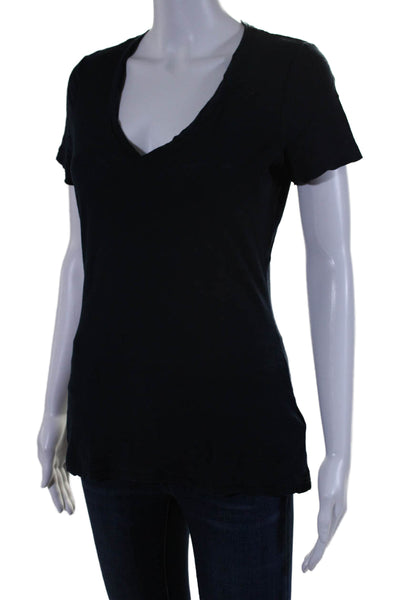 James Perse Womens Short Sleeve V Neck Basic T Shirt Blue Size 3 US