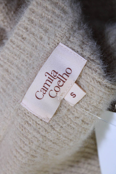 Camila Coelho Womens Long Sleeve Button Down Cardigan Sweater Beige Small