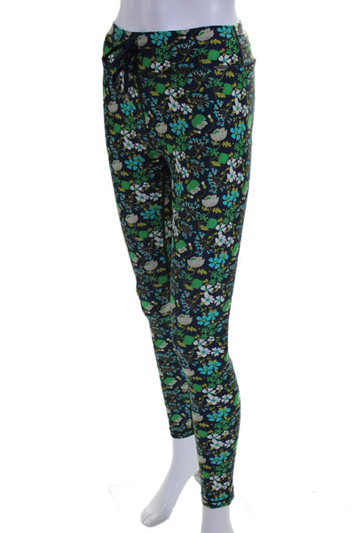 The Upside Womens High Elastic Waist Tapered Floral Leggings Blue 24